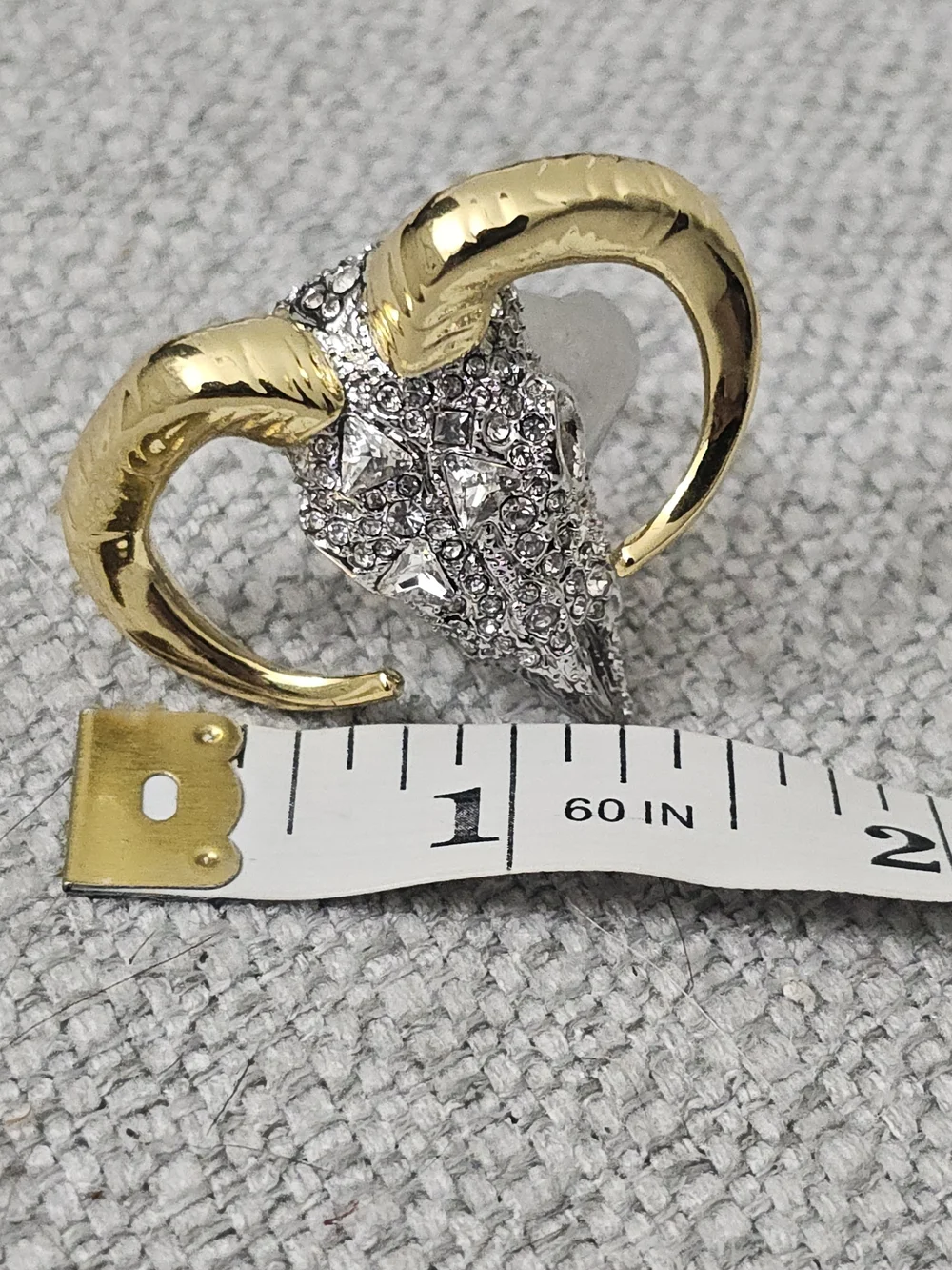 Alexis Bittar Ram Skull Crystal Statement Ring Gold & Silver Size 7